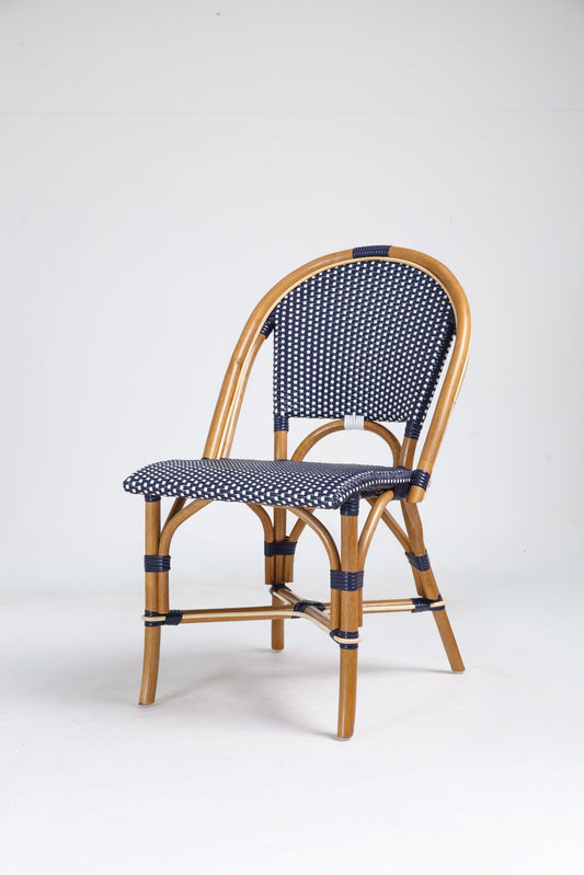 Aspen Brands Paris European Rattan Bistro Chair in Navy and White