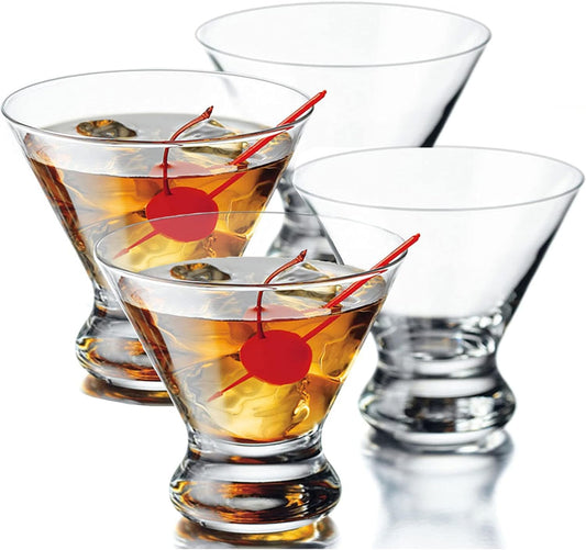 Aspen Stemless Martini Glasses, Crystal Clear, 8 oz, Set of 6, for Cocktail Glasses for Margarita, Manhattan, Cosmopolitan and Desserts.
