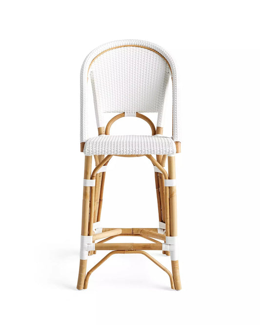 Aspen Brands Classic Commercial Grade Rattan French Bistro Counter Stool, Indoor/Outdoor, White