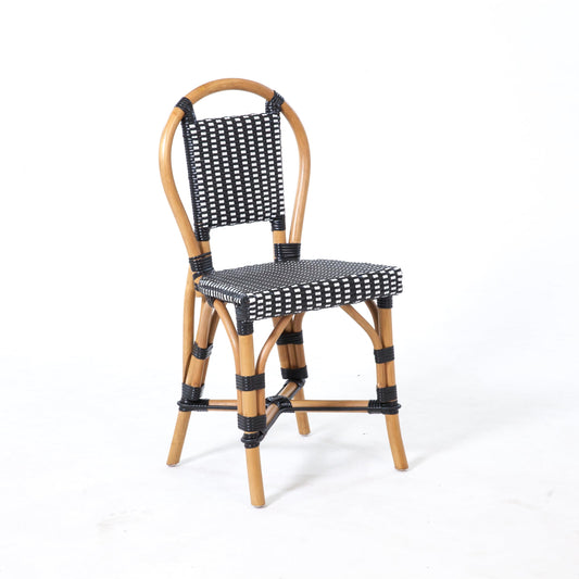 Aspen Brands Classic Cafe Bistro Chair, (Kid Size 34H x 15W x 14L - Standard seat Height 17") Indoor Outdoor, Black and White Rattan, 250 lbs Capacity, Stackable