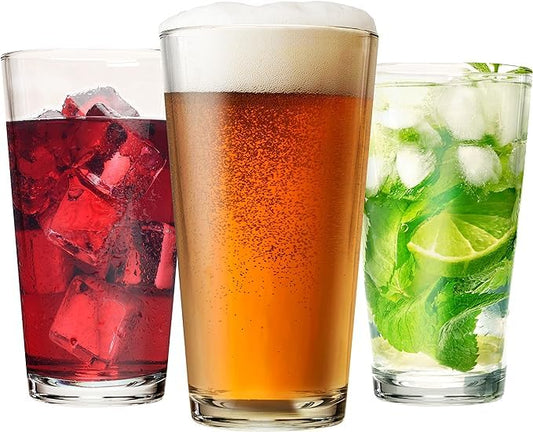 Aspen Brands Pint Beer Glasses 16 oz Tall Clear Drinking Glasses, Heavy Base, Pub Style